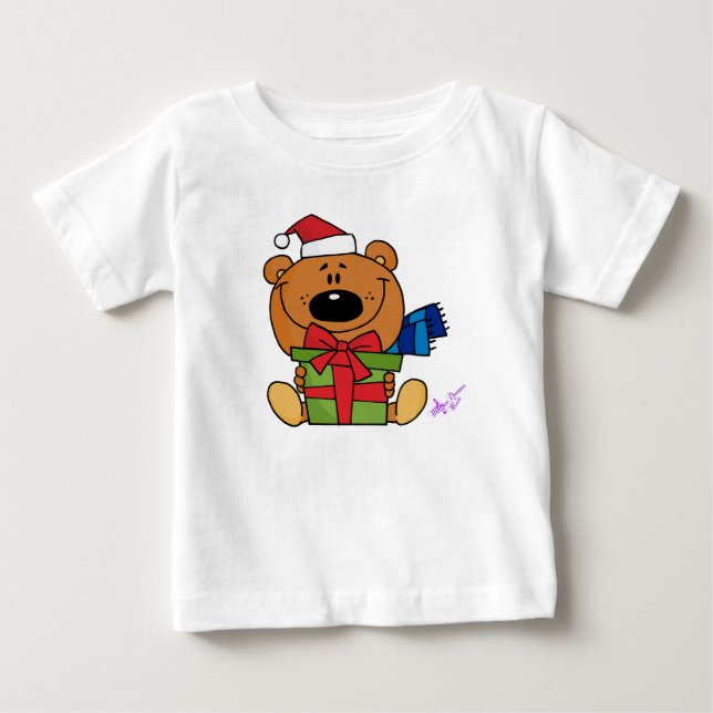SantaBear w/Present Toddler Long Flowy Sleeves Tee (Front)