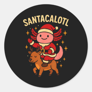 Santacalotl Santa Claus Cute Axolotl Snow Reindeer Classic Round Sticker