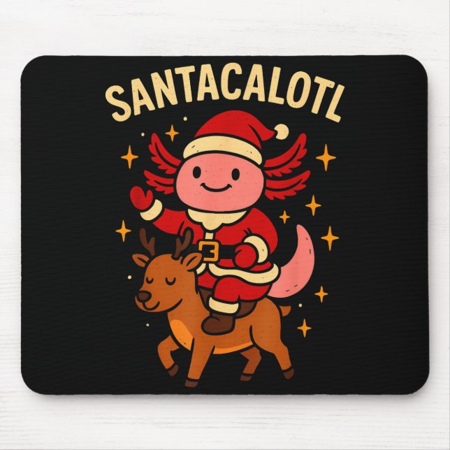 Santacalotl Santa Claus Cute Axolotl Snow Reindeer Mouse Mat (Front)