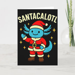 Santacalotl Santa Claus Cute Blue Axolotl New Year Card