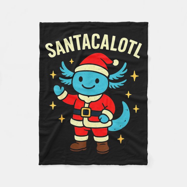Santacalotl Santa Claus Cute Blue Axolotl New Year Fleece Blanket (Front)