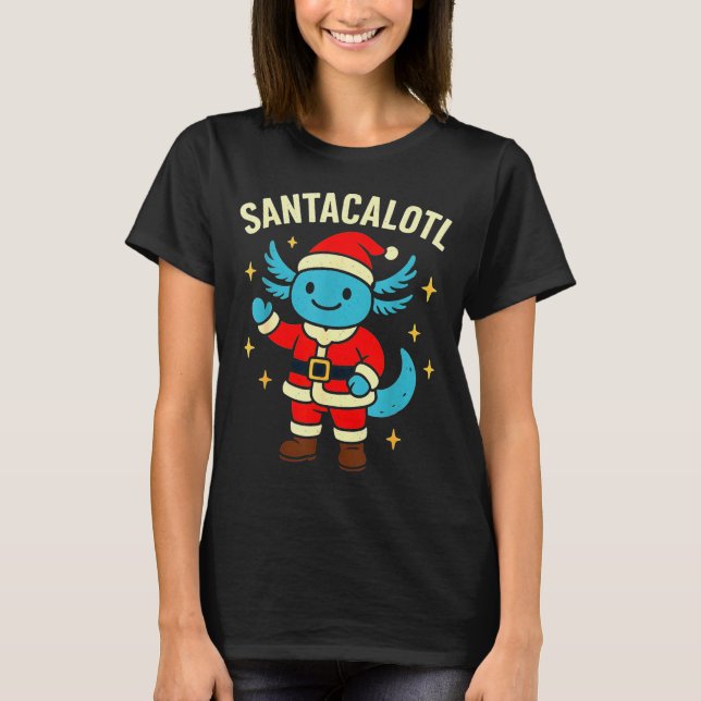 Santacalotl Santa Claus Cute Blue Axolotl New Year T-Shirt (Front)