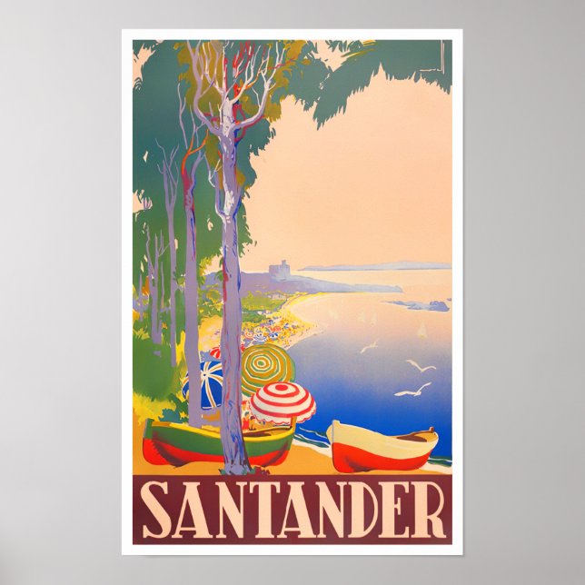 Santander Spain vintage travel Poster (Front)