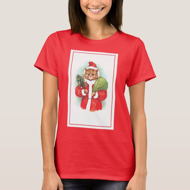 Santapaws Santa Cat by Louis Wain T-Shirt (Front)