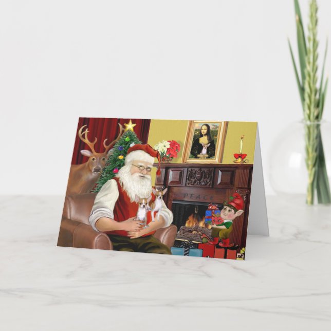 Santa's 2 Chihuahuas Holiday Card (Front)
