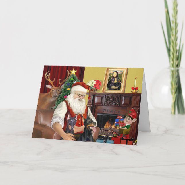 Santa's 2 Doberman Pinschers Holiday Card (Front)