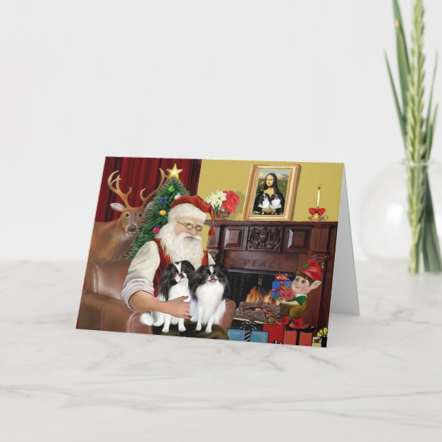 Santa's 2 Japanese Chin Holiday Card (Front)