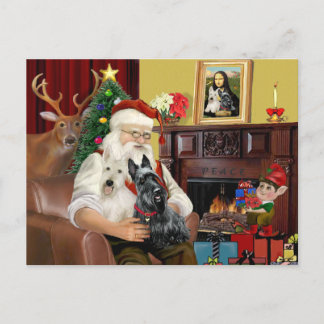 Santa's 2 Scottish Terriers Holiday Postcard