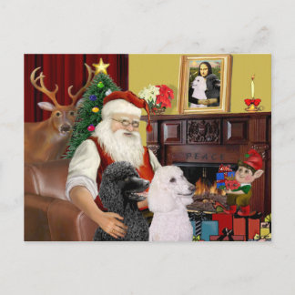 Santa's 2 Standard Poodles Holiday Postcard