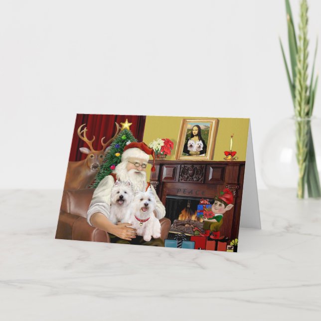 Santa's 2 Westies Holiday Card (Front)