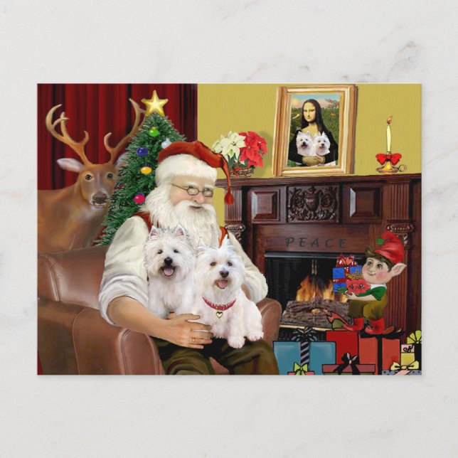 Santa's 2 Westies Holiday Postcard (Front)