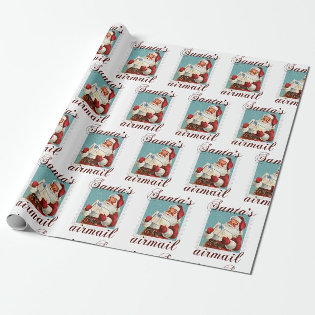 Santa's Airmail Christmas Wrapping Paper (Unrolled)