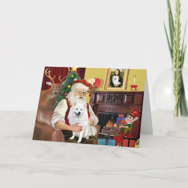 Santa's American Eskimo Dog Holiday Card (Front)