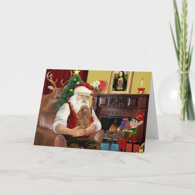 Santa's Apricot Toy /Min. Poodle Holiday Card (Front)
