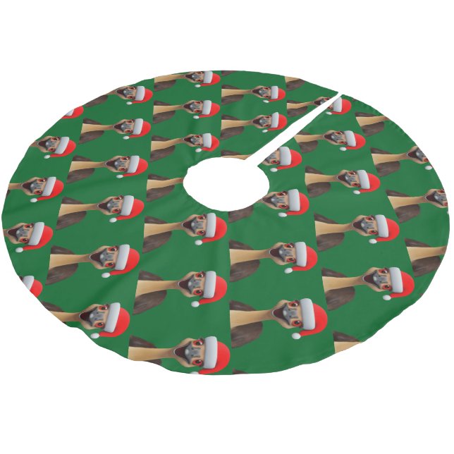 Santa's Aussie Helper - Cute Christmas Emu Brushed Polyester Tree Skirt (Angled)