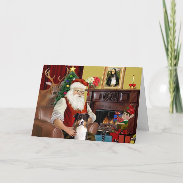Santa's Australian Shepherd (tri) Holiday Card (Front)