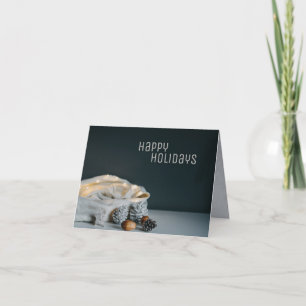 Santa's bag with twinkle lights, pine cones & nuts holiday card