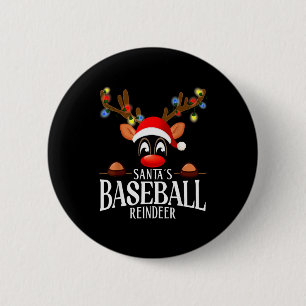 Santa's Baseball Reindeer Funny Xmas Matching Pjs  6 Cm Round Badge