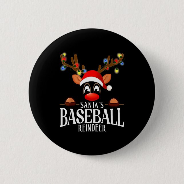 Santa's Baseball Reindeer Funny Xmas Matching Pjs  6 Cm Round Badge (Front)
