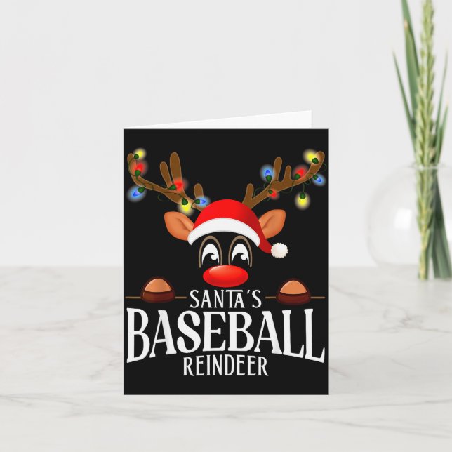 Santa's Baseball Reindeer Funny Xmas Matching Pjs  Card (Front)