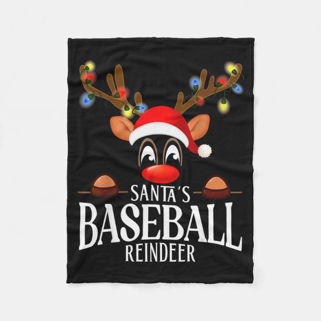 Santa's Baseball Reindeer Funny Xmas Matching Pjs  Fleece Blanket (Front)