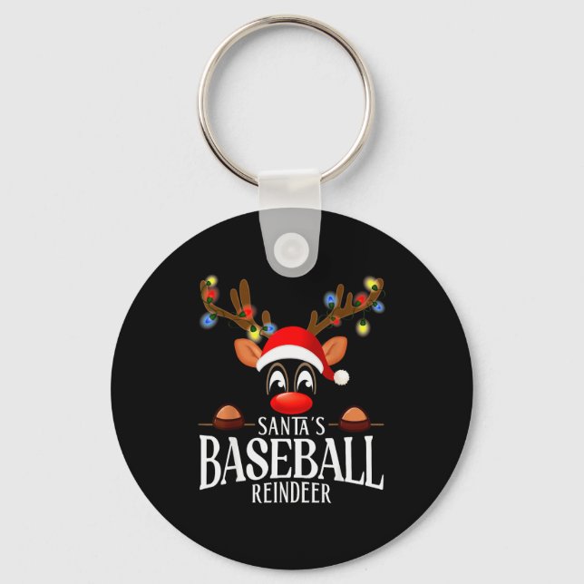 Santa's Baseball Reindeer Funny Xmas Matching Pjs  Key Ring (Front)
