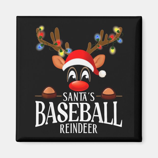Santa's Baseball Reindeer Funny Xmas Matching Pjs  Magnet (Front)
