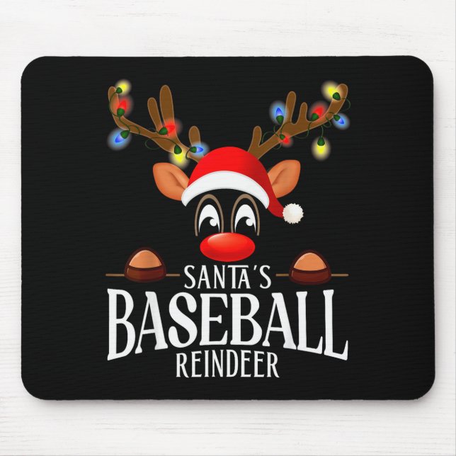 Santa's Baseball Reindeer Funny Xmas Matching Pjs  Mouse Mat (Front)