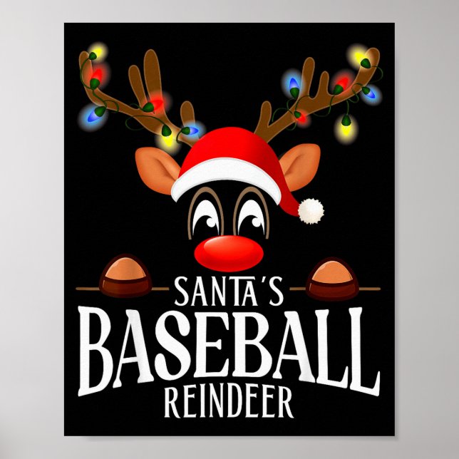 Santa's Baseball Reindeer Funny Xmas Matching Pjs  Poster (Front)