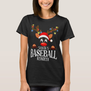 Santa's Baseball Reindeer Funny Xmas Matching Pjs  T-Shirt