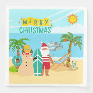 Santa's Beach Christmas Napkin