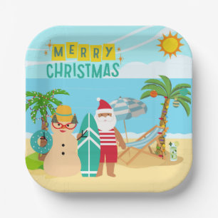 Santa's Beach Christmas Paper Plate