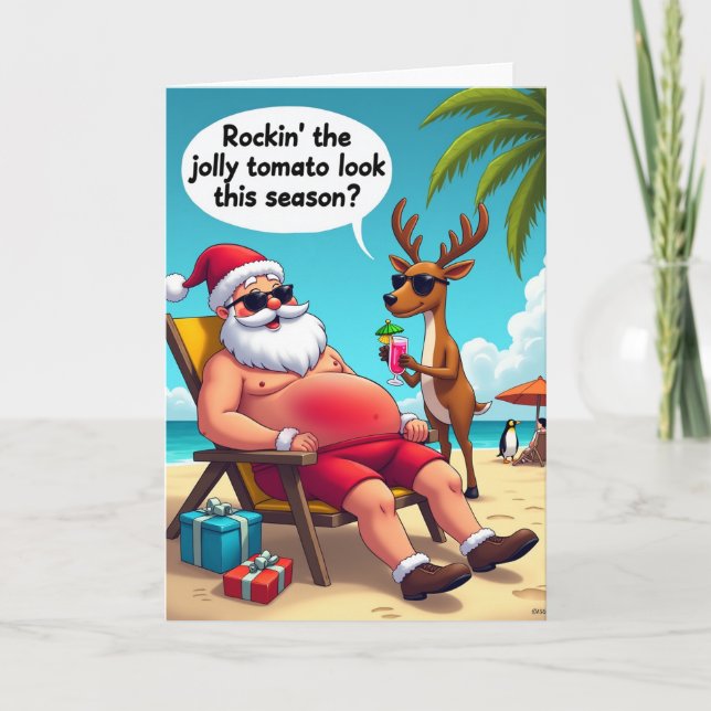 Santas Beach Day Funny Christmas Card (Front)