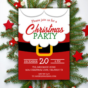 Santa's Beard And Belt Holiday Christmas Party Invitation