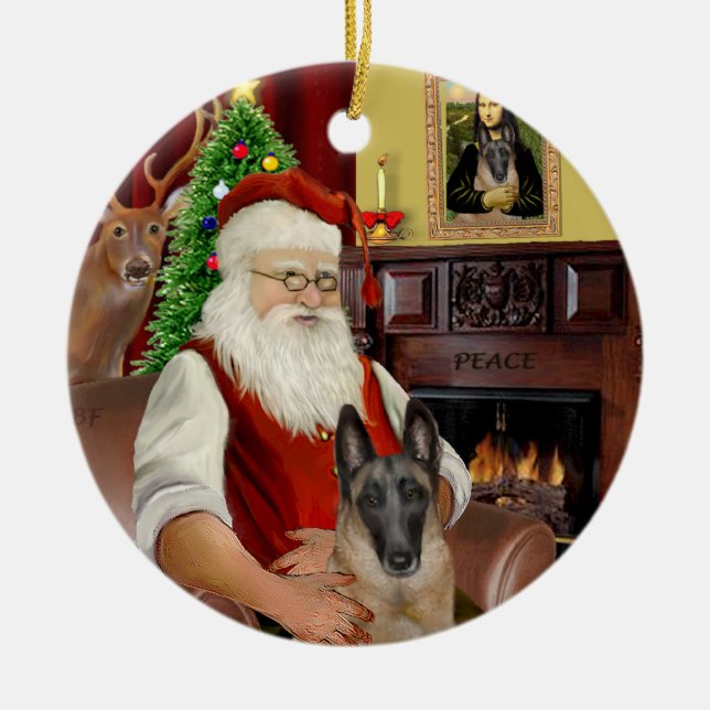 Santa's - Belgian Malinois Ceramic Tree Decoration (Front)
