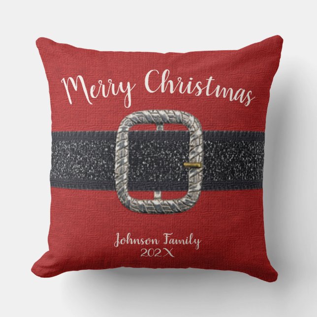 Santa's Belt Merry Christmas Cushion (Front)