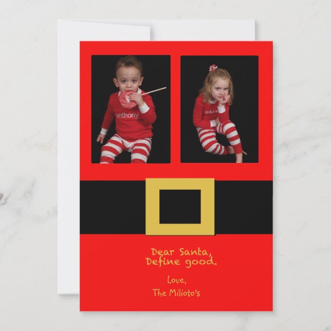 Santa's Belt Two Photo Christmas Card (Front)