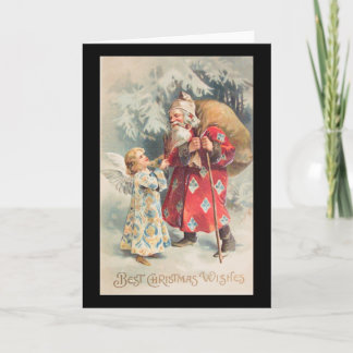 Santa's Best Christmas Wishes Vintage Holiday Card