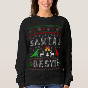Santa's Bestie Dino Winter Christmas Ugly Sweater