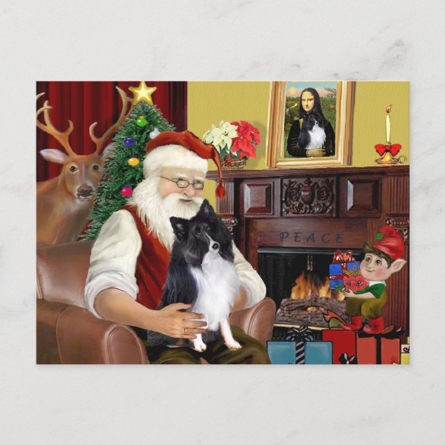 Santa's Bi Black Sheltie Holiday Postcard (Front)