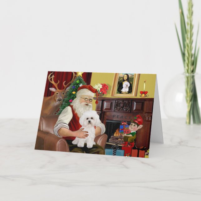 Santa's Bichon Frise #2 Holiday Card (Front)