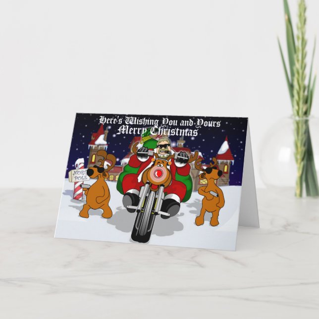 Santa's Biker Helper Bubba Claus Holiday Card (Front)