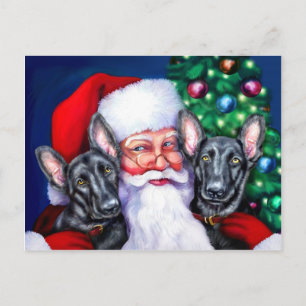 Santa's Black German Sheperd Dogs Holiday Postcard
