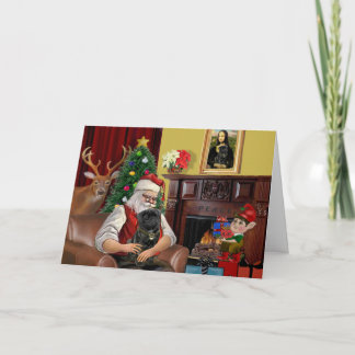 Santa's Black Pug Holiday Card