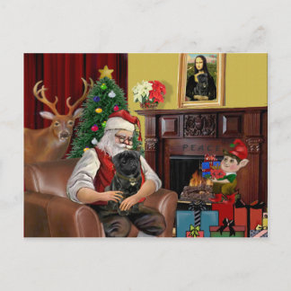 Santa's Black Pug Holiday Postcard