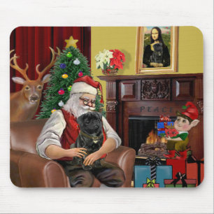 Santa's Black Pug Mouse Mat