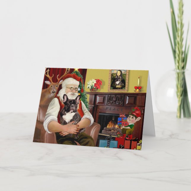 Santa's Brindle French Bulldog Holiday Card (Front)