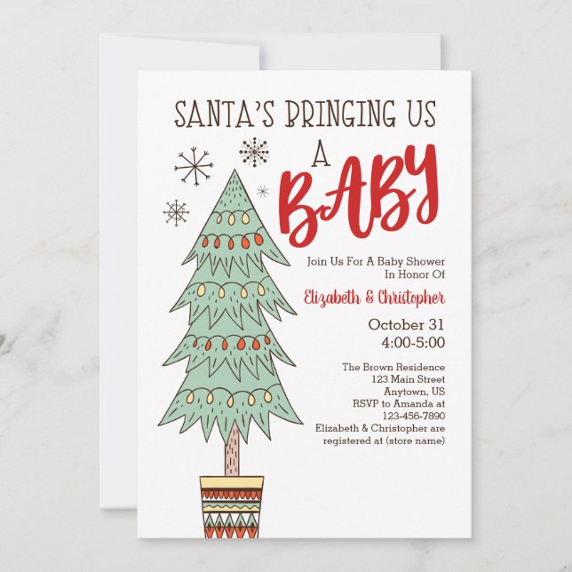 Santa's Bringing Us A Baby Christmas Baby Shower Invitation (Front)