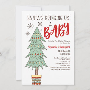 Santa's Bringing Us A Baby Christmas Baby Shower Invitation