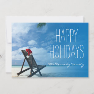 Santa's Chaise Lounge On Beach Holiday Card